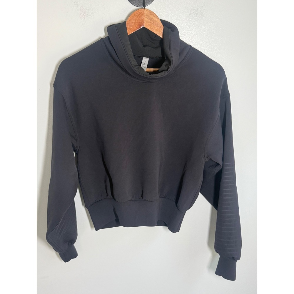 Lululemon Funnel Neck Cropped Pullover Sweatshirt Black Gray Womens Size 2